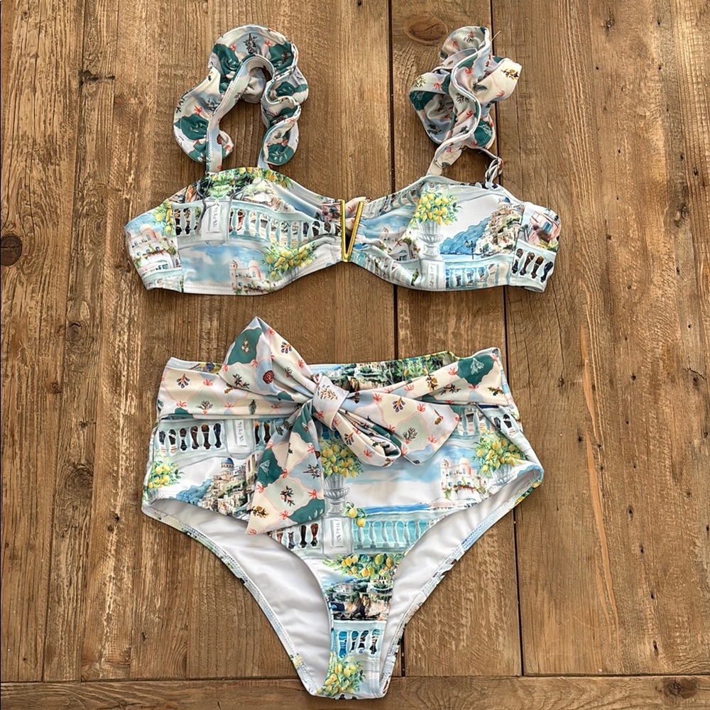 Blue and Green Santorini High-Waisted Bikini Set